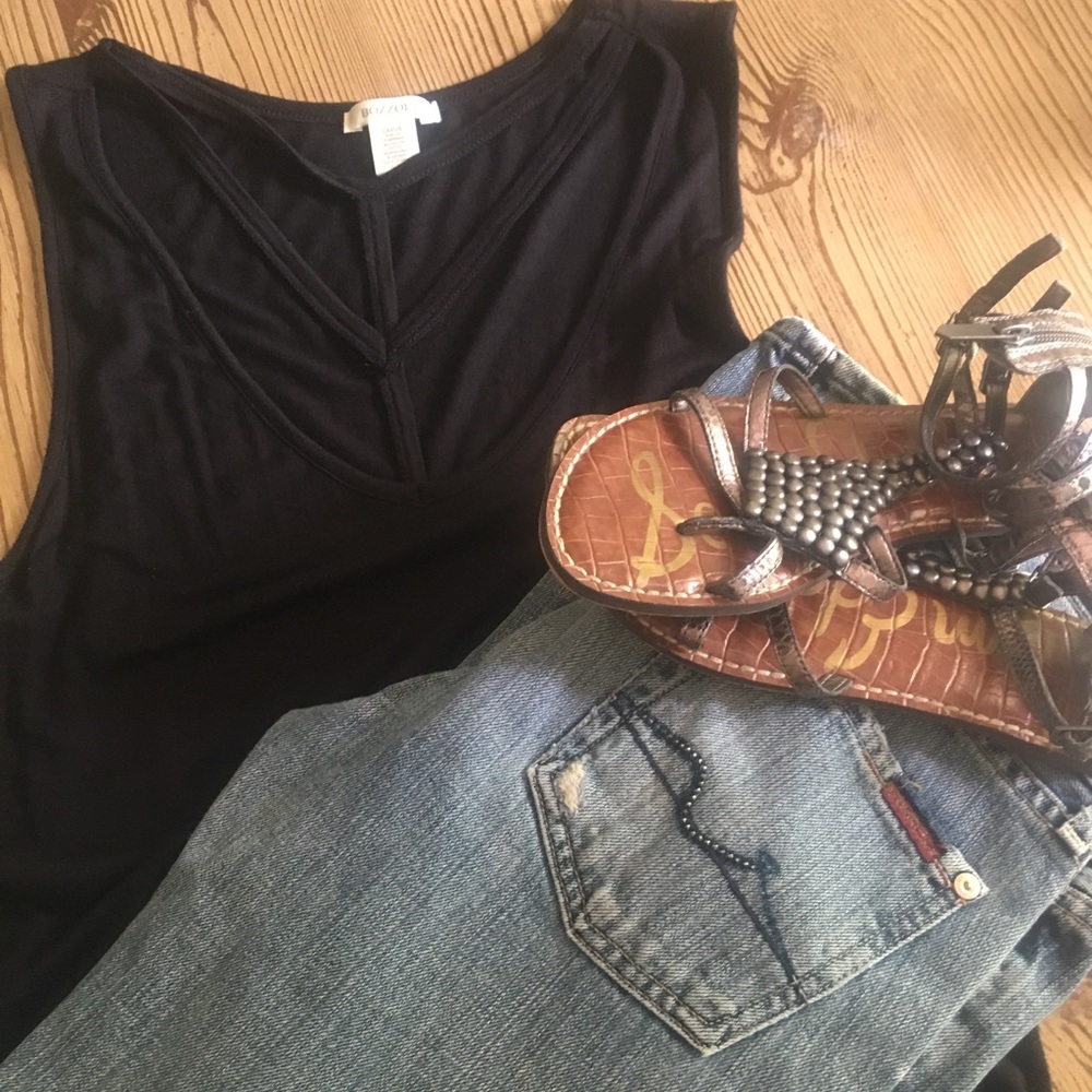 **3/$10** Black Tank Blouse, EUC Sz Large - Picture 1 of 2